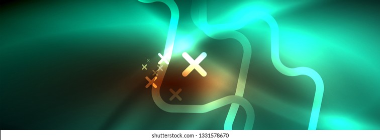 Neon glowing techno lines, hi-tech futuristic abstract background template with square shapes