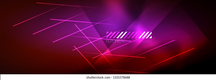Líneas tecno brillantes neón, plantilla de fondo abstracto de alta tecnología futurista con líneas. Ilustración del vector