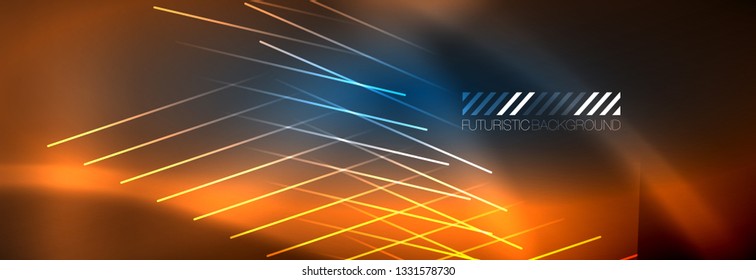 Neon glowing techno lines, hi-tech futuristic abstract background template with lines. Vector illustration