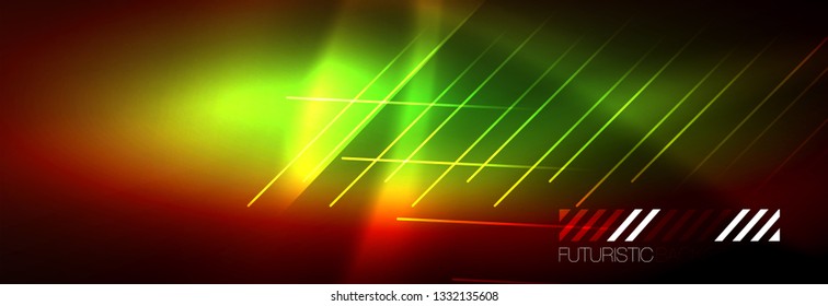 Neon glowing techno lines, hi-tech futuristic abstract background template with lines. Vector illustration