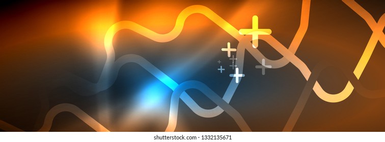 Neon glowing techno lines, hi-tech futuristic abstract background template with square shapes