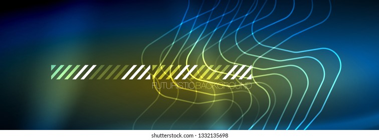 Neon glowing techno lines, hi-tech futuristic abstract background template with square shapes