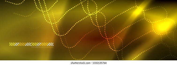 Neon glowing techno lines, hi-tech futuristic abstract background template with square shapes