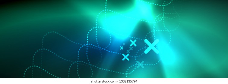 Neon glowing techno lines, hi-tech futuristic abstract background template with square shapes