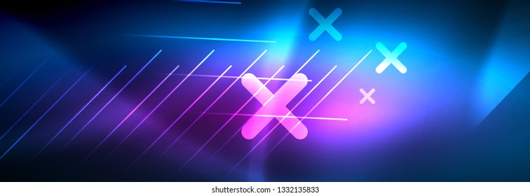 Neon glowing techno lines, hi-tech futuristic abstract background template with lines. Vector illustration