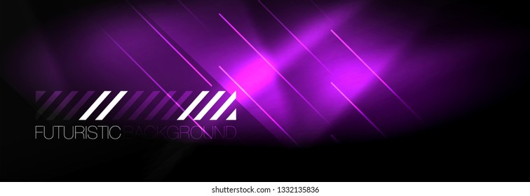 Neon glowing techno lines, hi-tech futuristic abstract background template with lines. Vector illustration