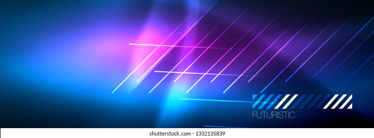 Líneas tecno brillantes neón, plantilla de fondo abstracto de alta tecnología futurista con líneas. Ilustración del vector