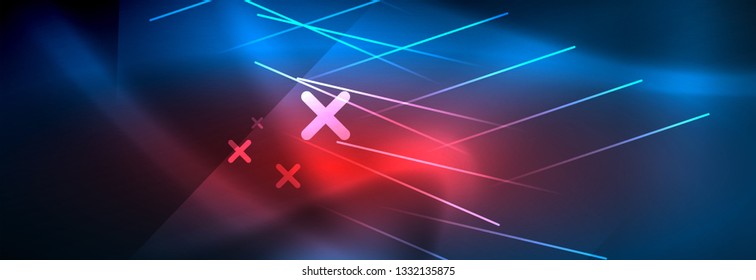 Líneas tecno brillantes neón, plantilla de fondo abstracto de alta tecnología futurista con líneas. Ilustración del vector
