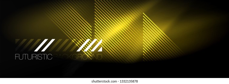 Neon glowing techno lines, hi-tech futuristic abstract background template with lines. Vector illustration