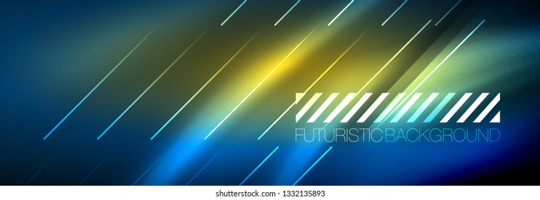 Neon glowing techno lines, hi-tech futuristic abstract background template with lines. Vector illustration