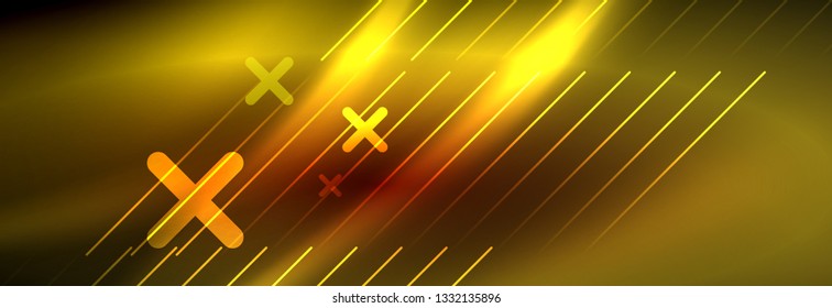 Líneas tecno brillantes neón, plantilla de fondo abstracto de alta tecnología futurista con líneas. Ilustración del vector