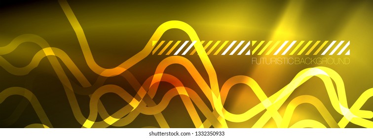 Neon glowing techno lines, hi-tech futuristic abstract background template with square shapes