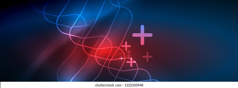 Neon glowing techno lines, hi-tech futuristic abstract background template with square shapes