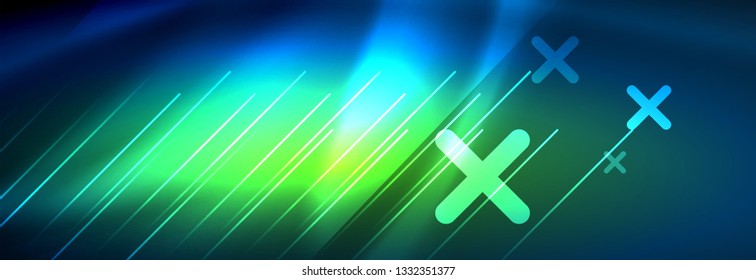 Líneas tecno brillantes neón, plantilla de fondo abstracto de alta tecnología futurista con líneas. Ilustración del vector