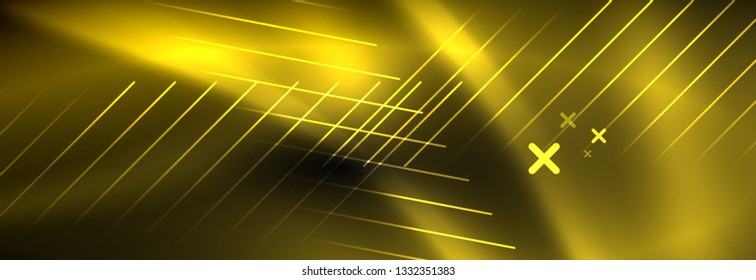 Neon glowing techno lines, hi-tech futuristic abstract background template with lines. Vector illustration