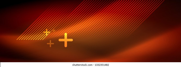Neon glowing techno lines, hi-tech futuristic abstract background template with lines. Vector illustration