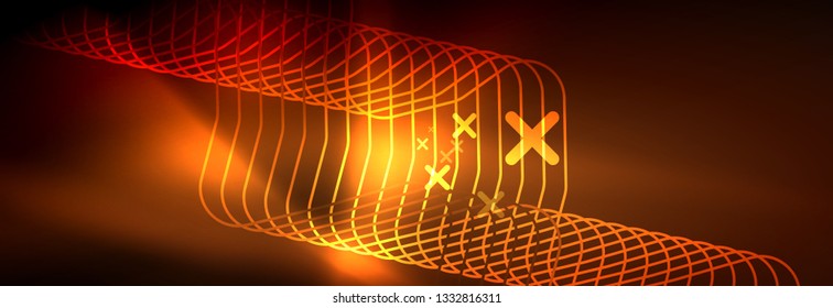 Neon glowing techno lines, hi-tech futuristic abstract background template with square shapes