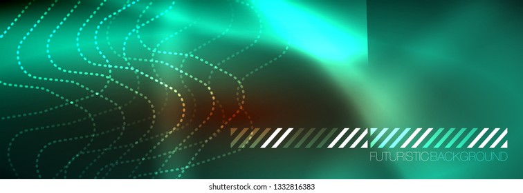 Líneas tecno brillantes de neón, plantilla de fondo abstracto de alta tecnología futurista con formas cuadradas
