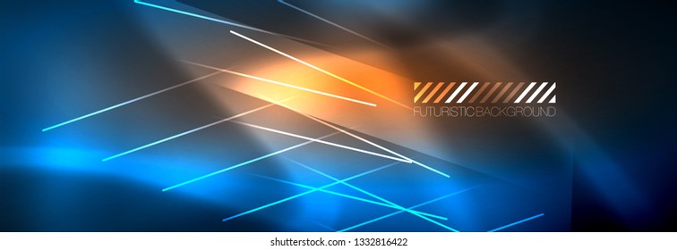 Neon glowing techno lines, hi-tech futuristic abstract background template with lines. Vector illustration