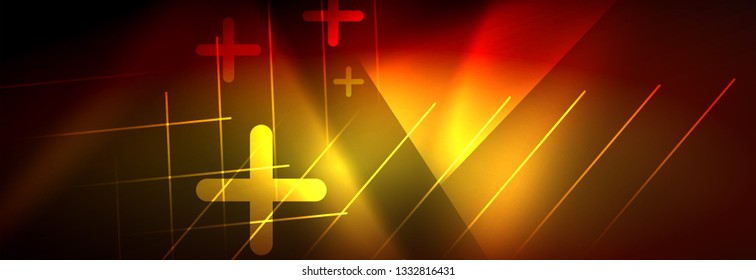 Líneas tecno brillantes neón, plantilla de fondo abstracto de alta tecnología futurista con líneas. Ilustración del vector