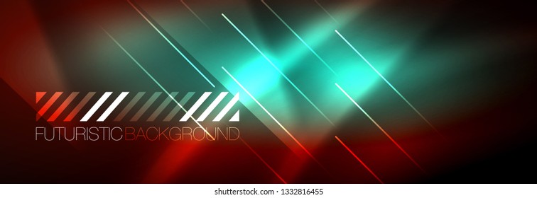 Neon glowing techno lines, hi-tech futuristic abstract background template with lines. Vector illustration