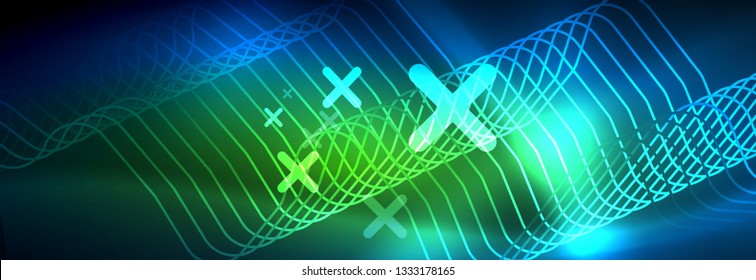 Líneas tecno brillantes de neón, plantilla de fondo abstracto de alta tecnología futurista con formas cuadradas