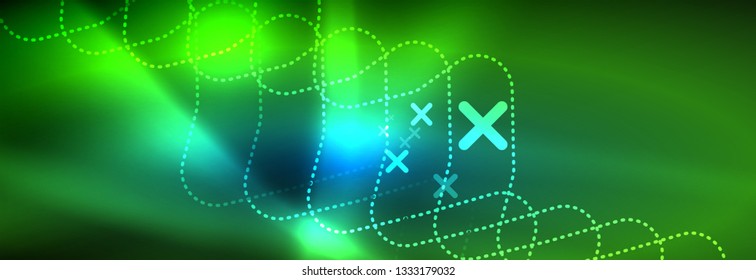 Neon glowing techno lines, hi-tech futuristic abstract background template with square shapes