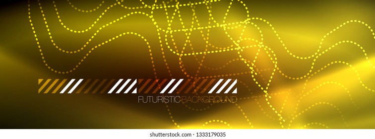 Neon glowing techno lines, hi-tech futuristic abstract background template with square shapes
