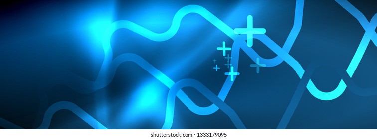 Neon glowing techno lines, hi-tech futuristic abstract background template with square shapes