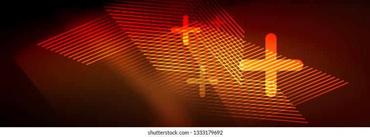 Líneas tecno brillantes neón, plantilla de fondo abstracto de alta tecnología futurista con líneas. Ilustración del vector