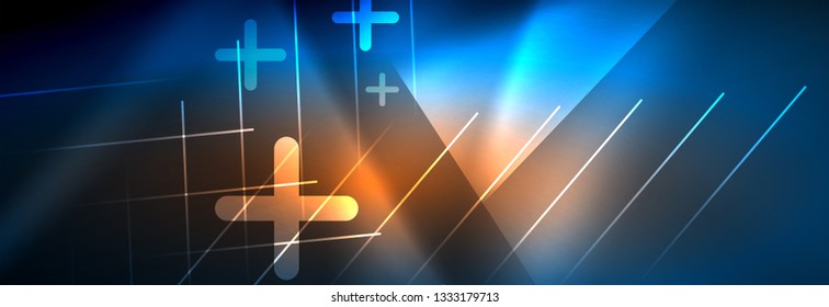 Neon glowing techno lines, hi-tech futuristic abstract background template with lines. Vector illustration