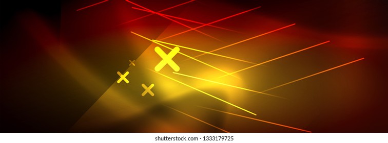 Neon glowing techno lines, hi-tech futuristic abstract background template with lines. Vector illustration