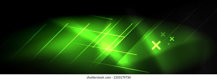 Neon glowing techno lines, hi-tech futuristic abstract background template with lines. Vector illustration
