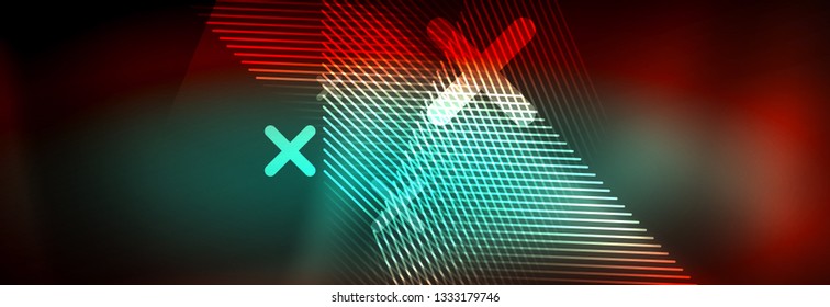 Neon glowing techno lines, hi-tech futuristic abstract background template with lines. Vector illustration