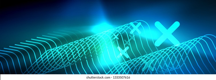 Líneas tecno brillantes de neón, plantilla de fondo abstracto de alta tecnología futurista con formas cuadradas