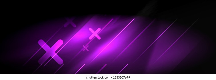 Neon glowing techno lines, hi-tech futuristic abstract background template with lines. Vector illustration