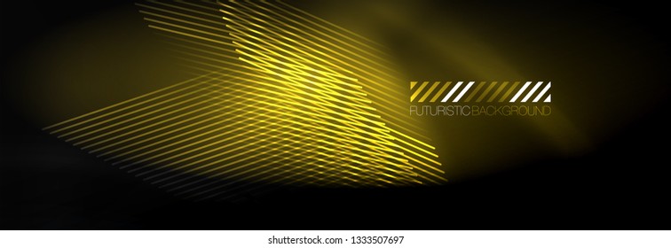 Líneas tecno brillantes neón, plantilla de fondo abstracto de alta tecnología futurista con líneas. Ilustración del vector