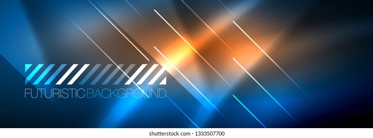 Neon glowing techno lines, hi-tech futuristic abstract background template with lines. Vector illustration