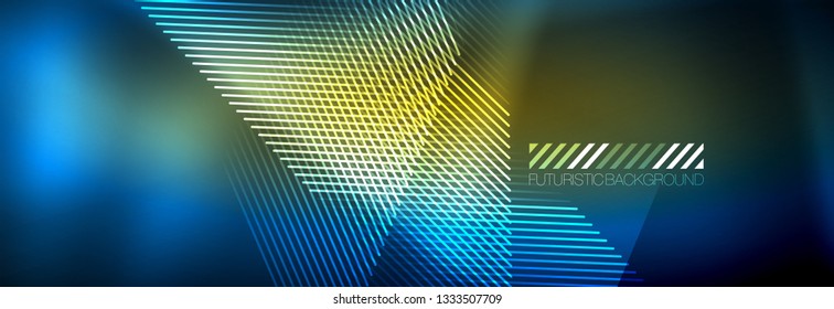Neon glowing techno lines, hi-tech futuristic abstract background template with lines. Vector illustration