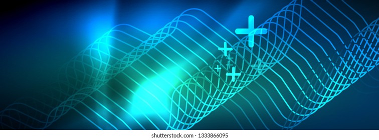 Neon glowing techno lines, hi-tech futuristic abstract background template with square shapes