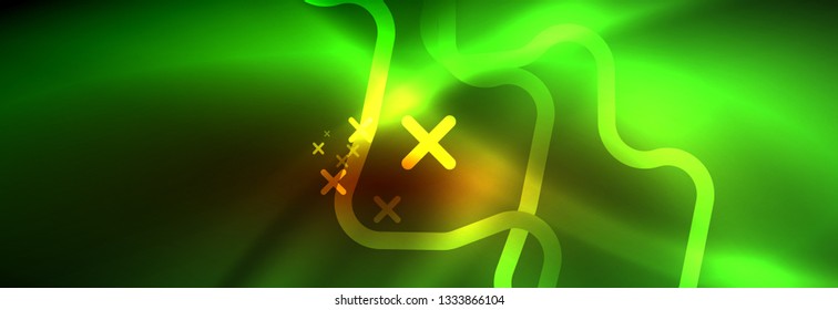 Neon glowing techno lines, hi-tech futuristic abstract background template with square shapes