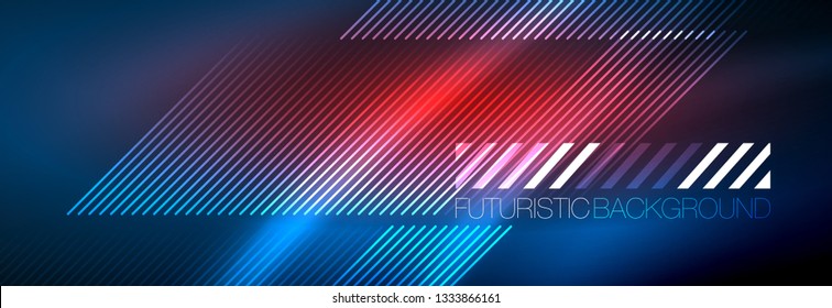 Líneas tecno brillantes neón, plantilla de fondo abstracto de alta tecnología futurista con líneas. Ilustración del vector