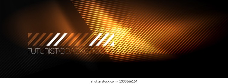 Líneas tecno brillantes neón, plantilla de fondo abstracto de alta tecnología futurista con líneas. Ilustración del vector