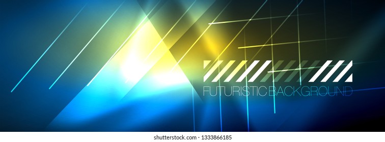 Neon glowing techno lines, hi-tech futuristic abstract background template with lines. Vector illustration