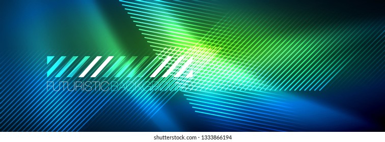 Neon glowing techno lines, hi-tech futuristic abstract background template with lines. Vector illustration