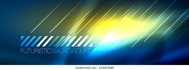 Neon glowing techno lines, hi-tech futuristic abstract background template with lines. Vector illustration