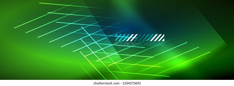 Líneas tecno brillantes neón, plantilla de fondo abstracto de alta tecnología futurista con líneas. Ilustración del vector