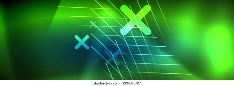 Neon glowing techno lines, hi-tech futuristic abstract background template with lines. Vector illustration