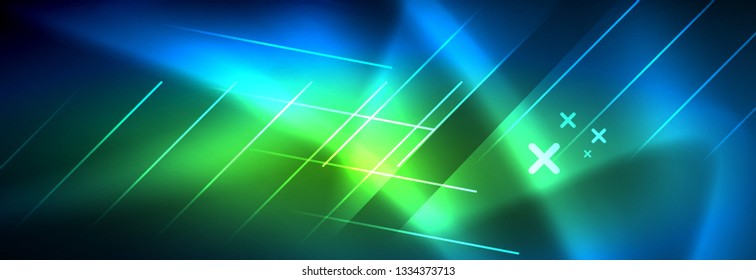 Neon glowing techno lines, hi-tech futuristic abstract background template with lines. Vector illustration