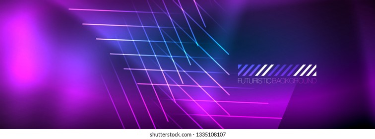 Neon glowing techno lines, hi-tech futuristic abstract background template with lines. Vector illustration
